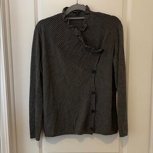 Lafayette 148 New York Charcoal Cardigan with Ruffle Detail